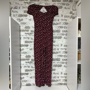 Hollister Burgundy Floral Off-Shoulder Jumpsuit
